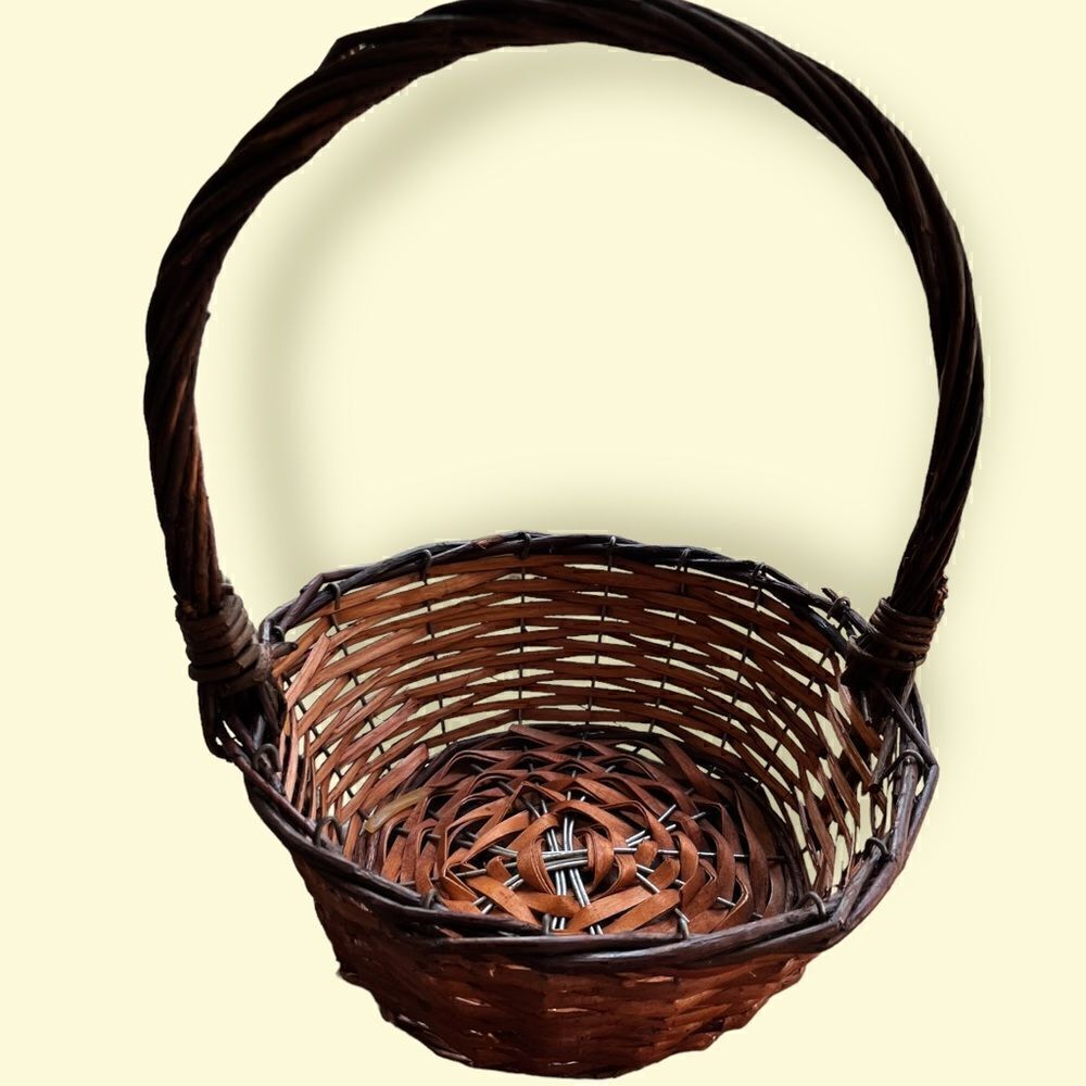 Medium Sized Brown Woven Basket with Handle